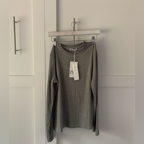 NWT ZARA SOFT LONG SLEEVE T-SHIRT GRAY - Picture 4 of 6
